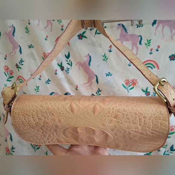 Vintage Y2K Brahmin Pink Croc Leather Boho Neutral Satchel Shoulder Purse Bag - Picture 5 of 8